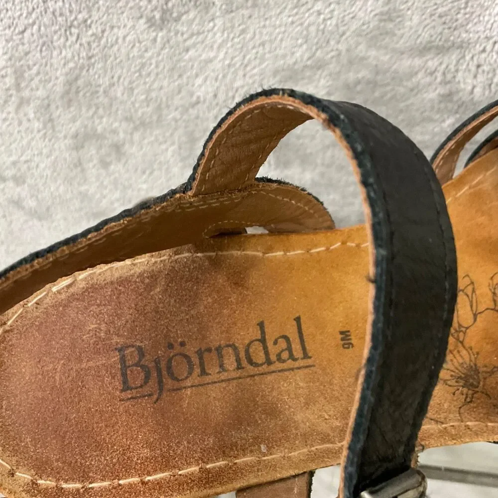 Bjorndal Lily leather platform wedge sandals women’s 9 buckle Open Toe Cork